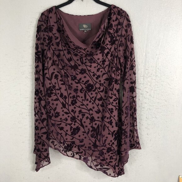 Sandra Darren Tops - Sandra Darren Top Women 10 Purple Velvet Burnout Assymentric Fairy Boho Feminine